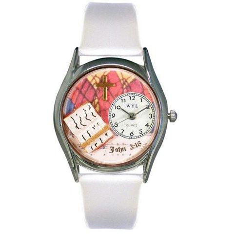 Whimsical Womens John 3:16 White Leather Watch