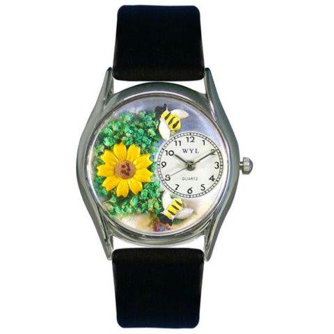 Whimsical Womens Sunflower Black Leather Watch