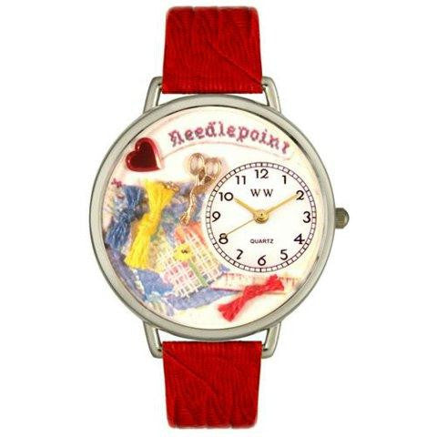 Whimsical Unisex Needlepoint Red Leather Watch