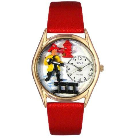 Whimsical Womens Firefighter Black Leather Watch