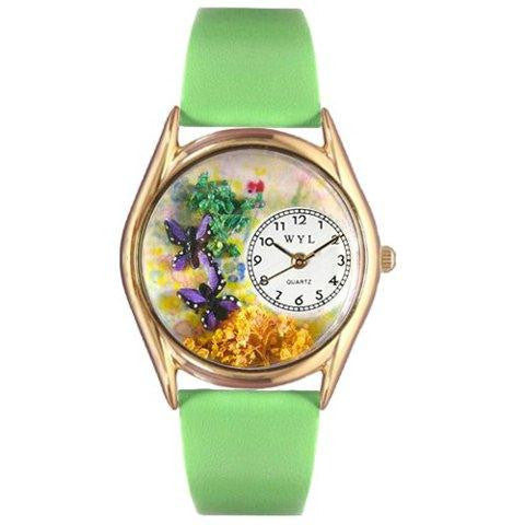 Whimsical Womens Butterflies Green Leather Watch