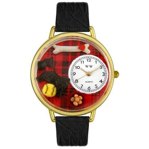 Whimsical Unisex Scottie Black Skin Leather Watch