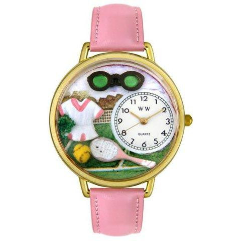 Whimsical Unisex Tennis Female Pink Leather Watch