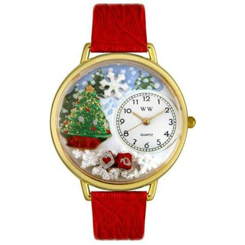 Whimsical Unisex Christmas Tree Red Leather Watch