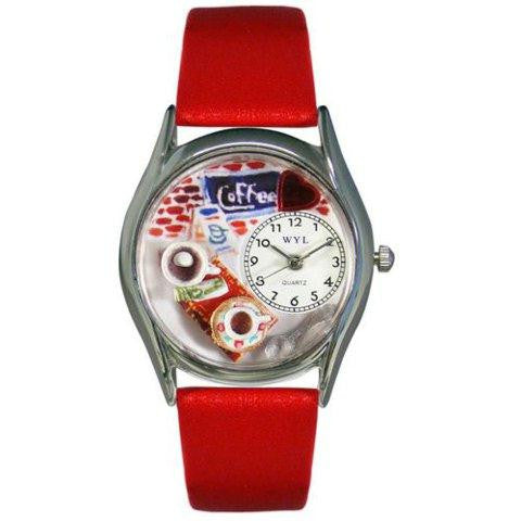 Whimsical Womens Coffee Lover Red Leather Watch