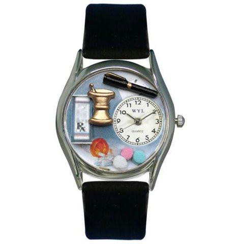 Whimsical Womens Pharmacist Black Leather Watch