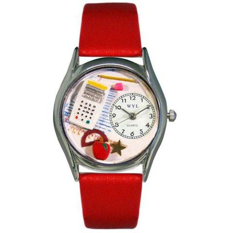 Whimsical Womens Math Teacher Red Leather Watch