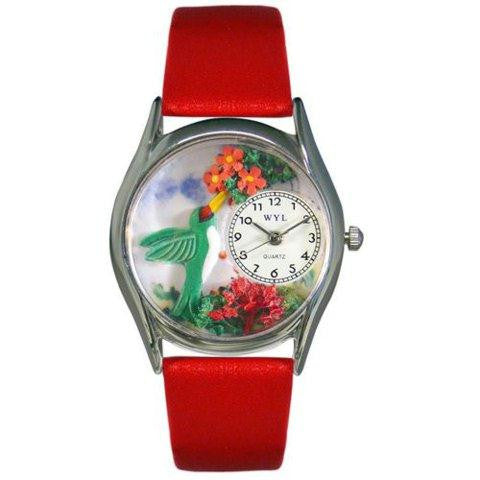 Whimsical Womens Hummingbirds Red Leather Watch