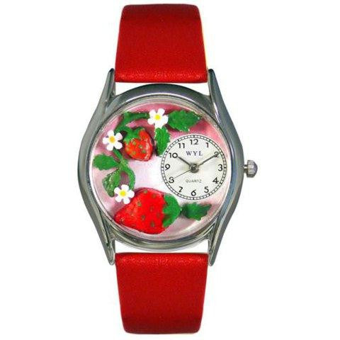 Whimsical Womens Strawberries Red Leather Watch