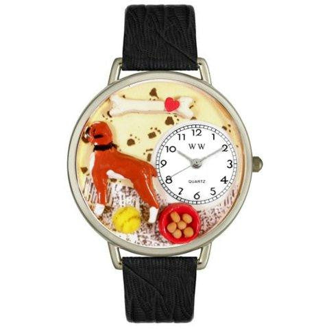 Whimsical Unisex Boxer Black Skin Leather Watch