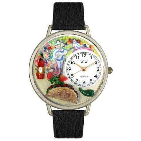 Whimsical Unisex Taco Lover Black Leather Watch