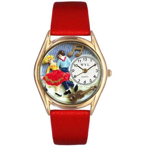 Whimsical Womens Square Dancing Red Leather Watch