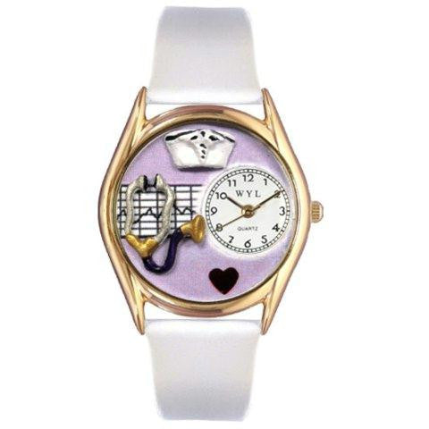 Whimsical Womens Nurse Purple White Leather Watch