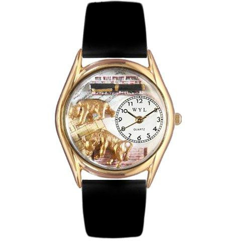 Whimsical Womens Stock Broker Black Leather Watch