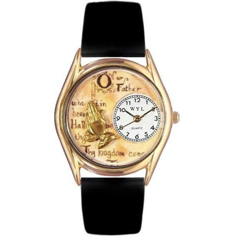 Whimsical Womens Lords Prayer Black Leather Watch