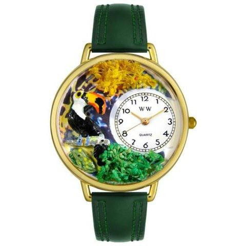 Whimsical Unisex Toucan Hunter Green Leather Watch