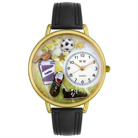 Whimsical Unisex Soccer Black Padded Leather Watch