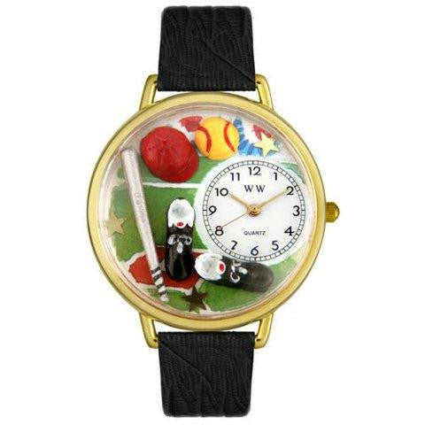 Whimsical Unisex Softball Black Skin Leather Watch