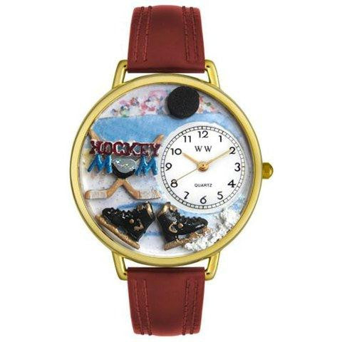 Whimsical Unisex Hockey Mom Burgundy Leather Watch