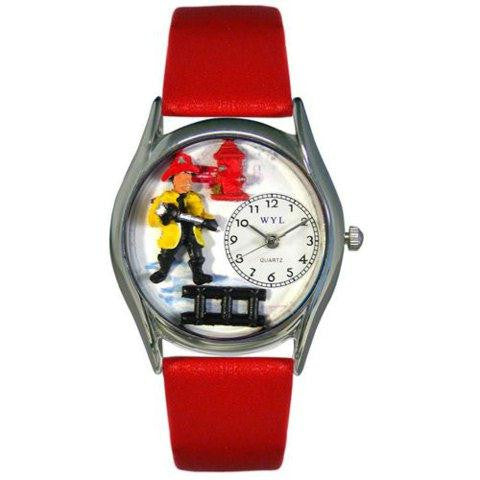 Whimsical Womens Firefighter Black Leather Watch