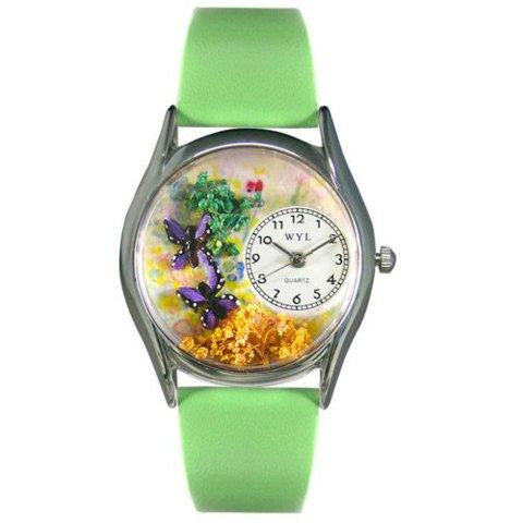 Whimsical Womens Butterflies Green Leather Watch