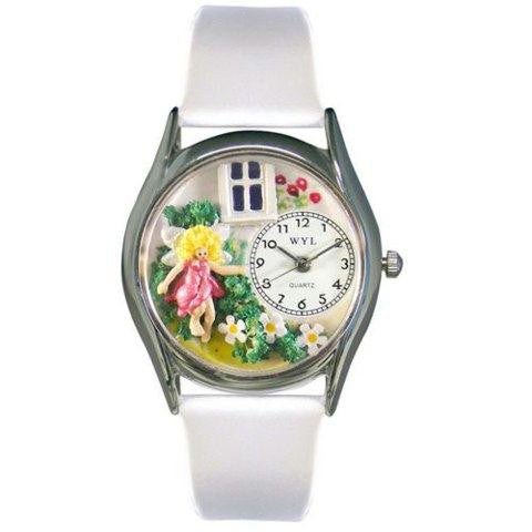 Whimsical Womens Daisy Fairy White Leather Watch