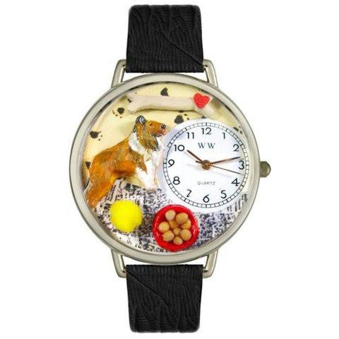 Whimsical Unisex Collie Black Skin Leather Watch