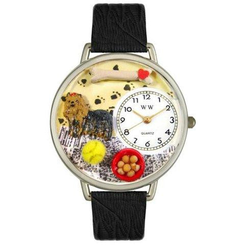 Whimsical Unisex Yorkie Black Skin Leather Watch