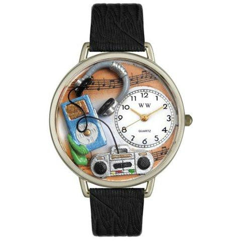 Whimsical Unisex Music Lover Black Leather Watch