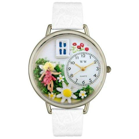 Whimsical Unisex Daisy Fairy White Leather Watch