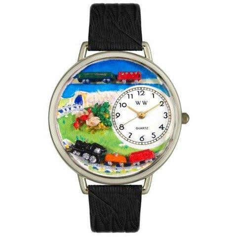 Whimsical Unisex Trains Black Skin Leather Watch