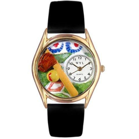 Whimsical Womens Softball Black Skin Leather Watch