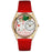 Whimsical Womens Christmas Puppy Red Leather Watch