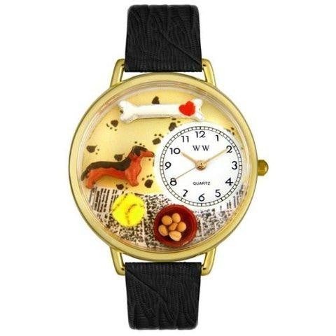 Whimsical Unisex Dachshund Black Skin Leather Watch