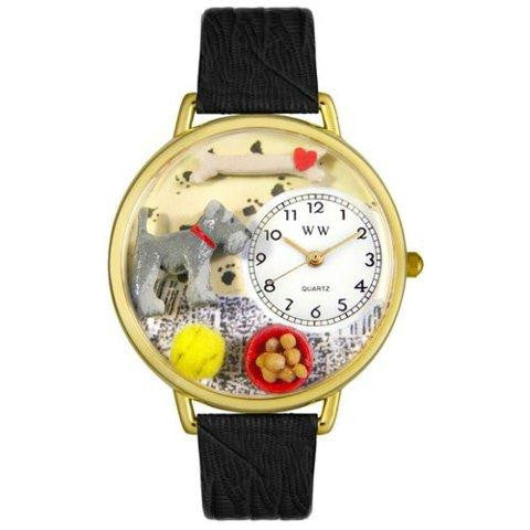 Whimsical Unisex Schnauzer Black Skin Leather Watch