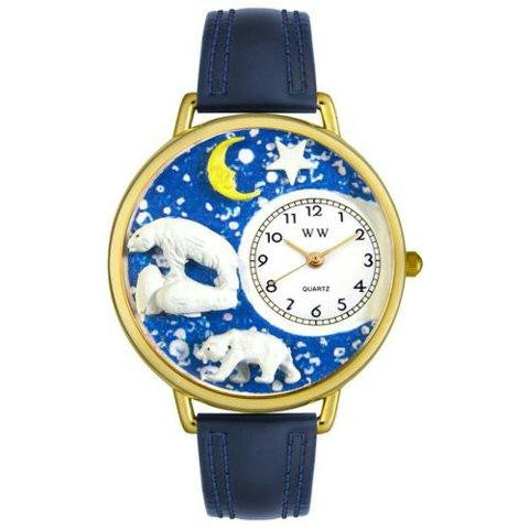 Whimsical Unisex Polar Bear Navy Blue Leather Watch