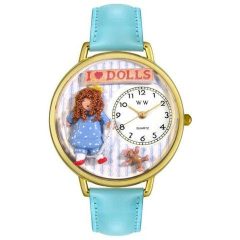 Whimsical Unisex Doll Lover Baby Blue Leather Watch