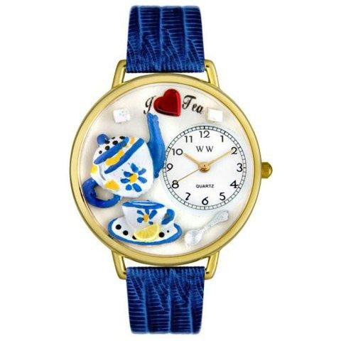 Whimsical Unisex Tea Lover Royal Blue Leather Watch