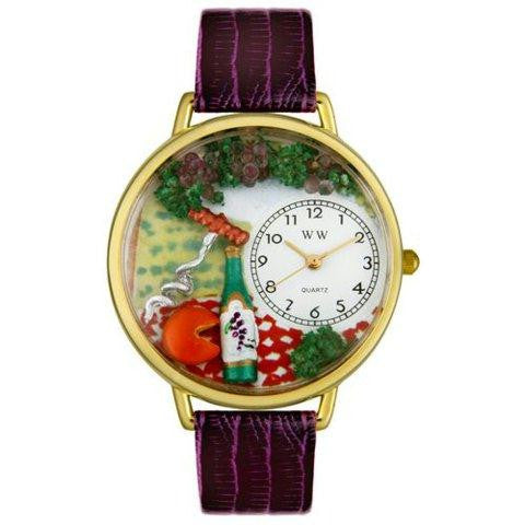 Whimsical Unisex Wine-Cheese Purple Leather Watch