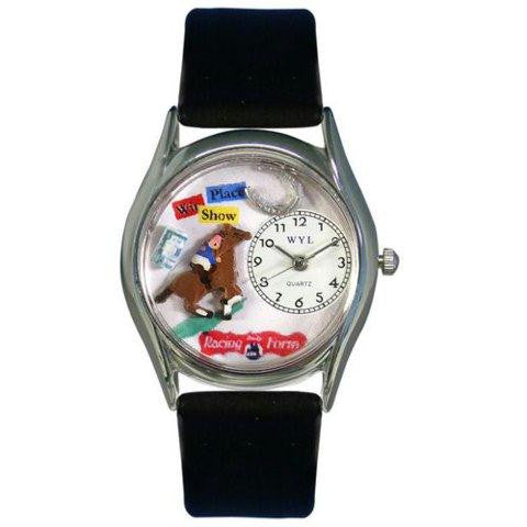 Whimsical Womens Horse Racing Black Leather Watch