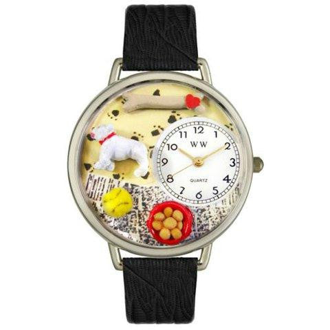 Whimsical Unisex Bulldog Black Skin Leather Watch