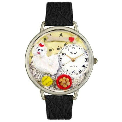 Whimsical Unisex Maltese Black Skin Leather Watch