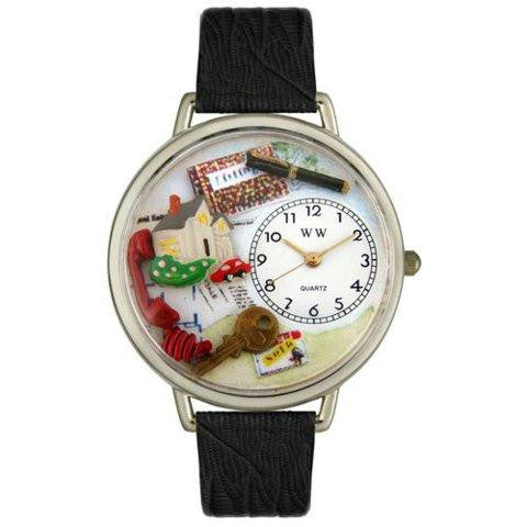 Whimsical Unisex Realtor Black Skin Leather Watch