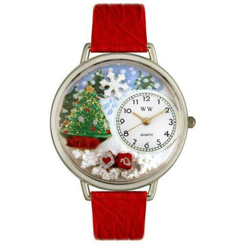 Whimsical Unisex Christmas Tree Red Leather Watch