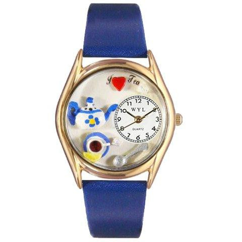 Whimsical Womens Tea Lover Royal Blue Leather Watch