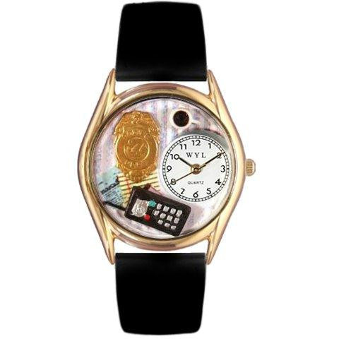 Whimsical Womens Police Officer Black Leather Watch