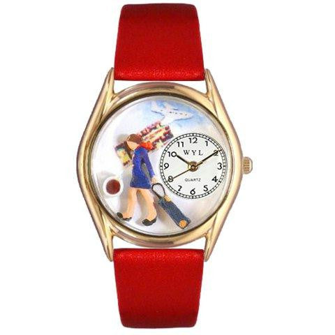 Whimsical Womens Flight Attendant Red Leather Watch