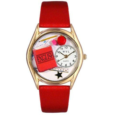 Whimsical Womens English Teacher Red Leather Watch8