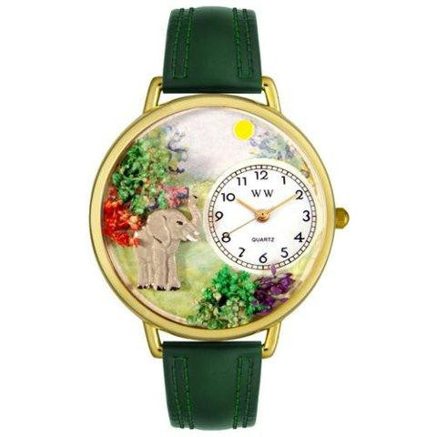 Whimsical Unisex Elephant Hunter Green Leather Watch