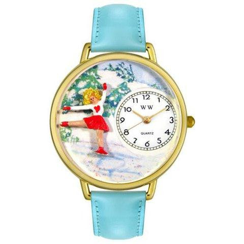 Whimsical Unisex Ice Skating Baby Blue Leather Watch